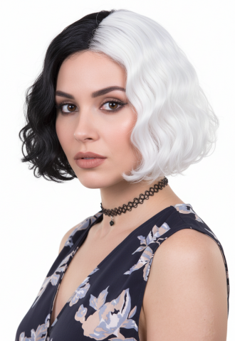 Ladies Black And White Wig