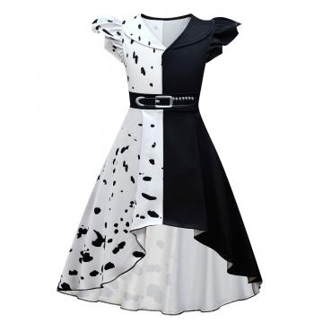 Black and White Spotted Pattern Dress - Kids