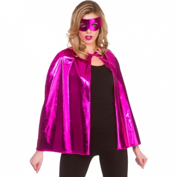 Metallic Superhero Cape & Mask - Pink