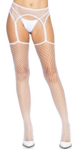 Net Stockings with Suspender Belt - White