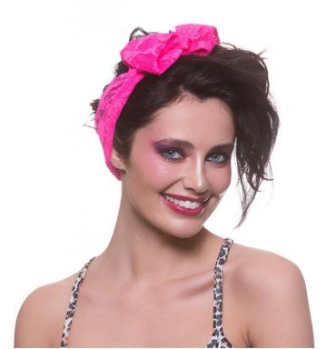 80's Neon Pink Lace Scarf