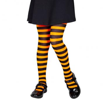Kids Candy Stripe Tights - Orange & Black