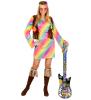 female hippie holding groovy inflatable guitar