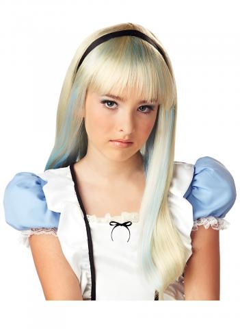 Kids Alice Wig - Blonde with blue highlights