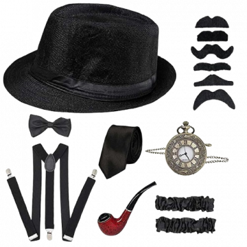 1920's Mens Costume Set Gatsby Gangster - Black
