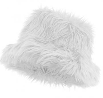 White plush bucket hat