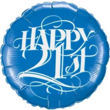 Happy 21st Round Foil Balloon - Blue