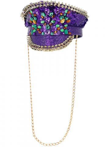 Deluxe Sequin Studded Captains Hat - Purple