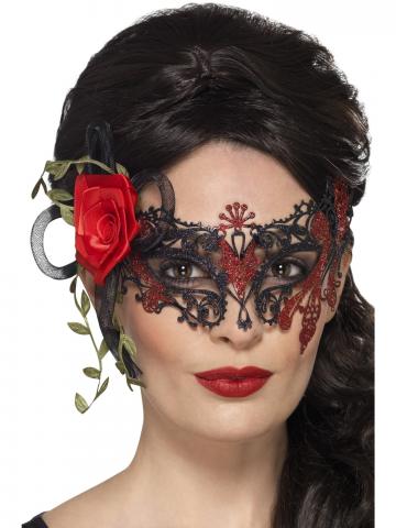 Day of the Dead Eye Mask - Black with Roses