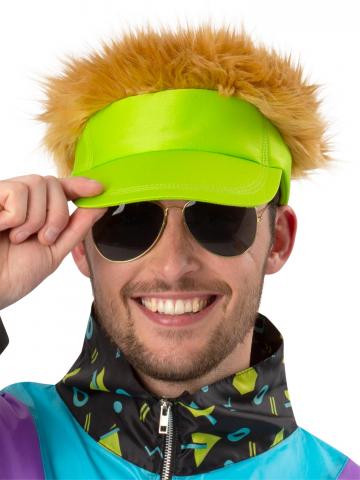 80s Neon Green Visor Hat with Dark Blonde Hair
