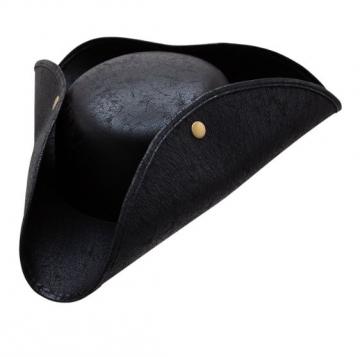 Distressed Faux Leather Pirate Hat - Black