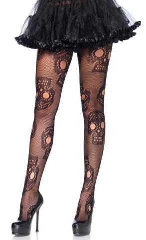 Sugar Skull Net Tights - Black