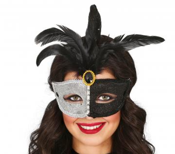 Glitter Eye Mask With Feathers - Black