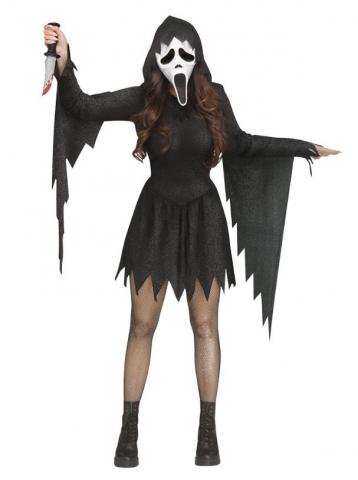 Black Glitter Ghost Face Costume - Ladies