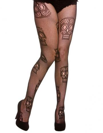 Skull Fishnet Tights - Black