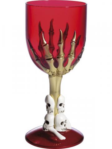 Gothic Style Skeleton Hand Wine Glass - Red