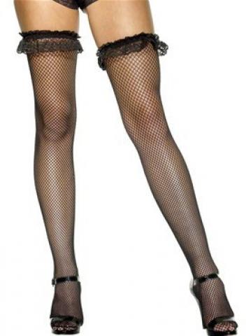 Fishnet Stockings With Lace Trim