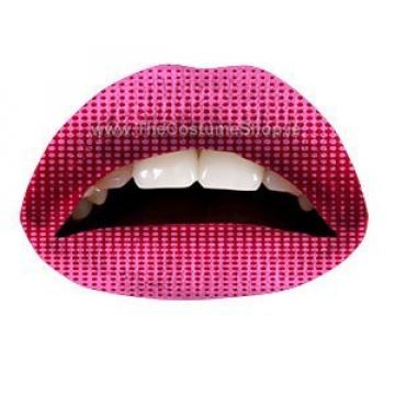 pink & red halftone temporary lip tatto