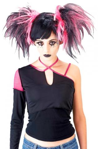 Goth Cheerleader Wig - Black/Pink