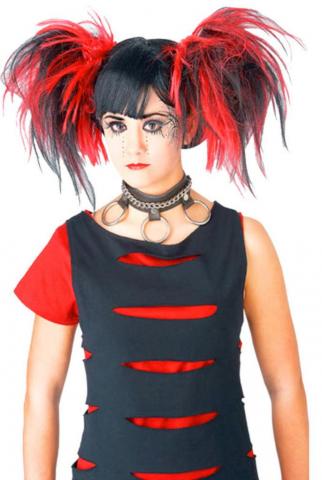 Goth Cheerleader Wig - Black/Red