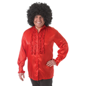 Red Satin Ruffle Shirt