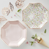 Rose Gold Foiled Paper Floral Plates - 8 Pack