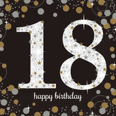 Black and Gold 18th Birthday Napkins - 16 Pack