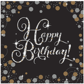 16 Pack of Black and Gold​ Happy Birthday - Party Napkins.