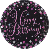 Pink Sparkling Happy Birthday Paper Plates