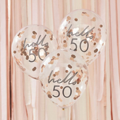 Hello 50 Rose Gold Confetti Balloons - 5 Pack