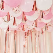 Blush, White And Rose Gold Ceiling Balloons With Tassels - 160 Pieces