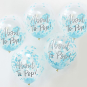About To Pop! Blue Baby Shower Confetti Balloons - 5 Pack