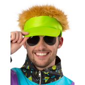 80s Neon Green Visor Hat with Dark Blonde Hair