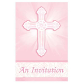 Radiant Cross Pink Folded Invitations
