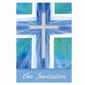 Joyous Cross Blue Folded Invitations,  - 6 Pack