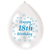 Blue/White Happy Birthday 18th Balloon - 10 Pack