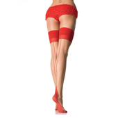 Two Tone Cuban Heel Stockings - Nude/Red