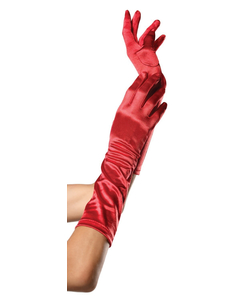 Elbow Length Satin Gloves - Red