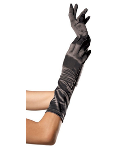 Elbow Length Satin Gloves - Black