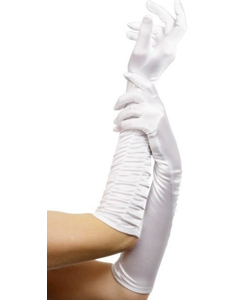 Elbow Length Satin Gloves - White