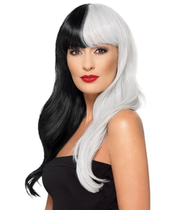 Deluxe Half & Half Wig - Black/White