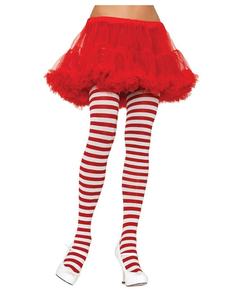 Striped Plus Size Tights - White/Red