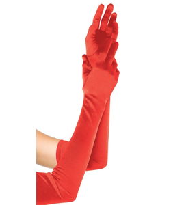 Extra Long Satin Gloves - Red