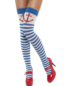 Blue and White Stockings with Anchor