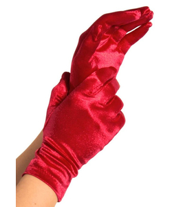 Wrist Length Satin Gloves - Red