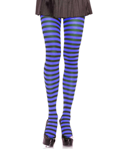Striped Nylon Tights - Black/Royal Blue