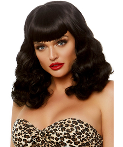 Retro Bang Curly Bob Wig - Black