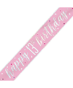 13th Birthday Glitz Pink & Silver Foil Banner - 9ft
