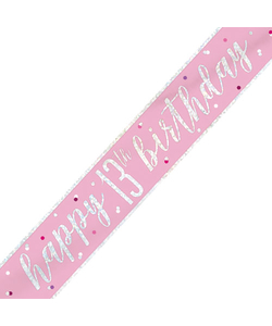 13th Birthday Glitz Pink & Silver Foil Banner - 9ft