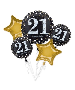Sparkling 21st Birthday Helium Inflated Balloon Bouquet